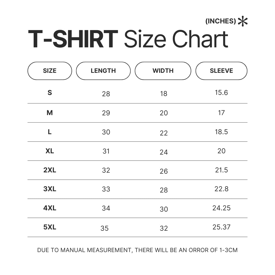 T shirt Size Chart - The Quarry Store